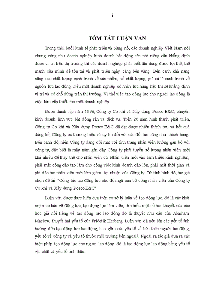 image for page CÔNG TÁC TẠO ĐỘNG LỰC CHO ĐỘI NGŨ CÔNG NHÂN VIÊN TẠI CÔNG TY CƠ KHÍ VÀ XÂY DỰNG POSCO E&C VIỆT NAM