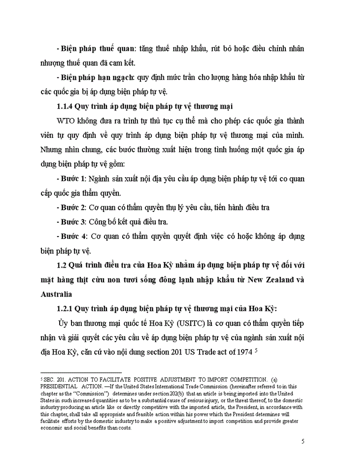 Khái quát về tự vệ thương mại trong WTO và quá trình điều tra áp dụng biện pháp tự vệ đối với mặt hàng thịt cừu non tươi sống nhập khẩu từ New Zealand và Australia của Hoa Kỳ