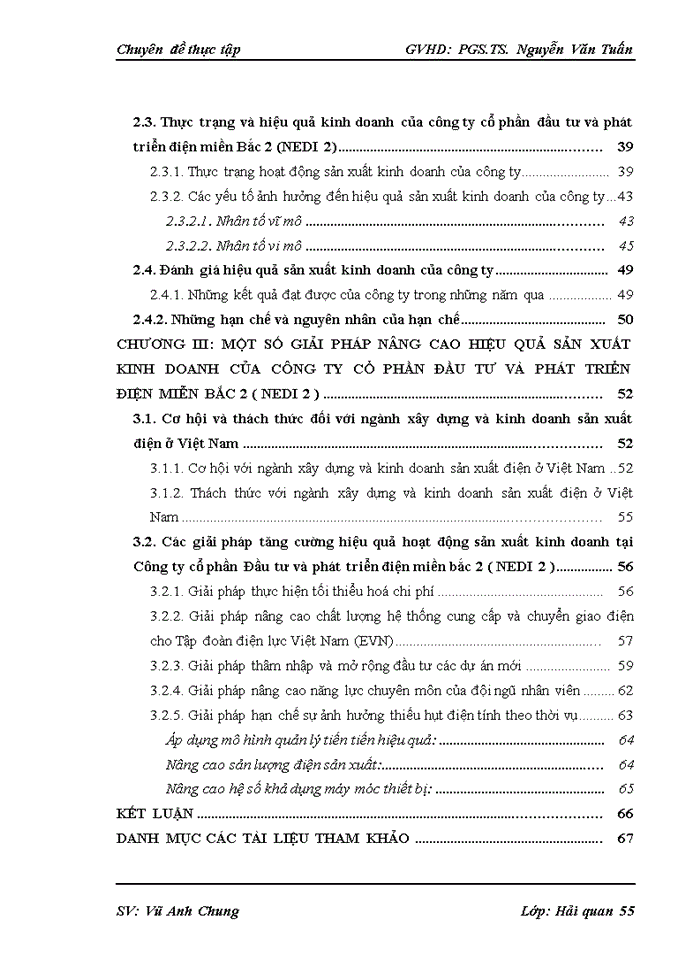 Giải pháp nâng cao hiệu quả sản xuất kinh doanh của Công ty cổ phần Đầu tư và phát triển điện miền bắc 2 (NEDI2)
