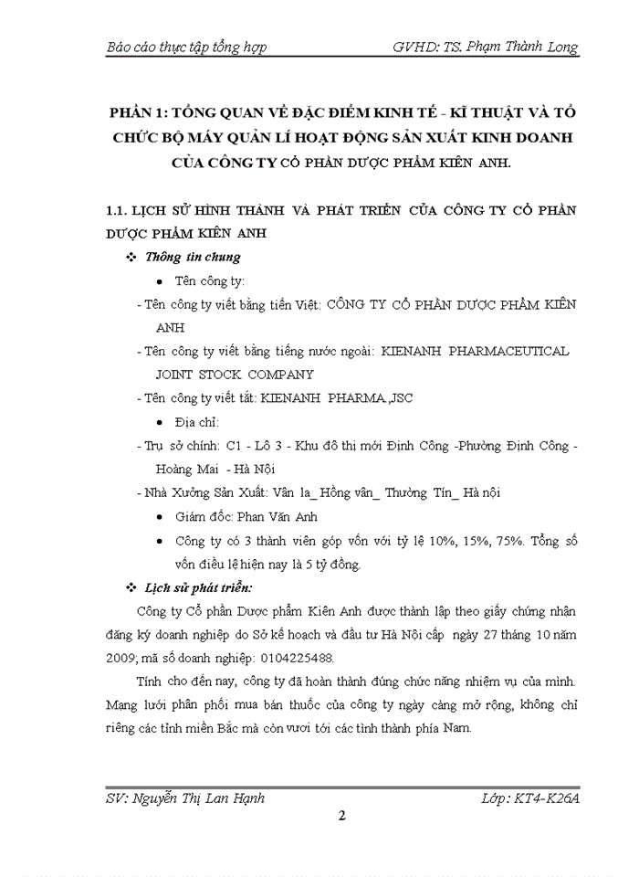 image for page Tổ chức kế toán các phần hành cụ thể tại công ty CP DƯỢC PHẨM KIÊN ANH