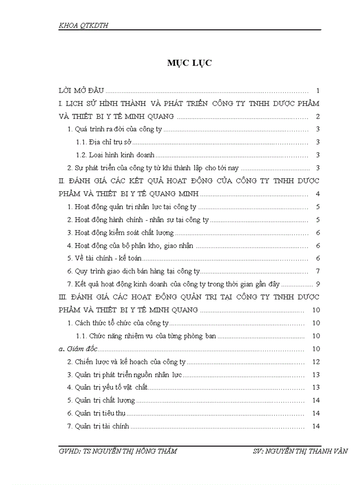 Đánh giá các kết quả hoạt động của công ty TNHH dược phẩm và thiết bị Y TẾ QUANG MINH