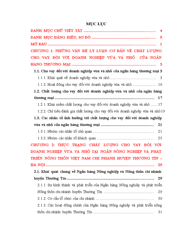 image for page Nâng cao chất lượng cho vay đối với các doanh nghiệp vừa và nhỏ tại ngân hàng nông nghiệp và phát triển nông thôn - chi nhánh THƯỜNG TÍN