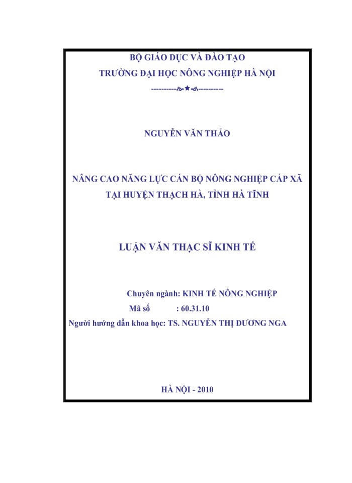 image for page Nâng cao năng lực cán bộ nông nghiệp cấp xã tại huyện THẠCH HÀ, tỉnh HÀ TĨNH