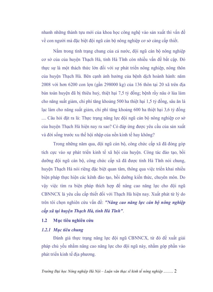 image for page Nâng cao năng lực cán bộ nông nghiệp cấp xã tại huyện THẠCH HÀ, tỉnh HÀ TĨNH