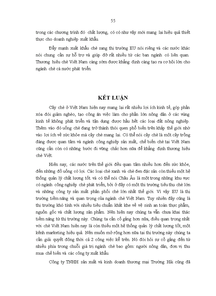 image for page Thực trạng hoạt động xuất khẩu chè sang thị trường EU của công ty TNHH sản xuất và kinh doanh thương mại TRƯỜNG HẢI