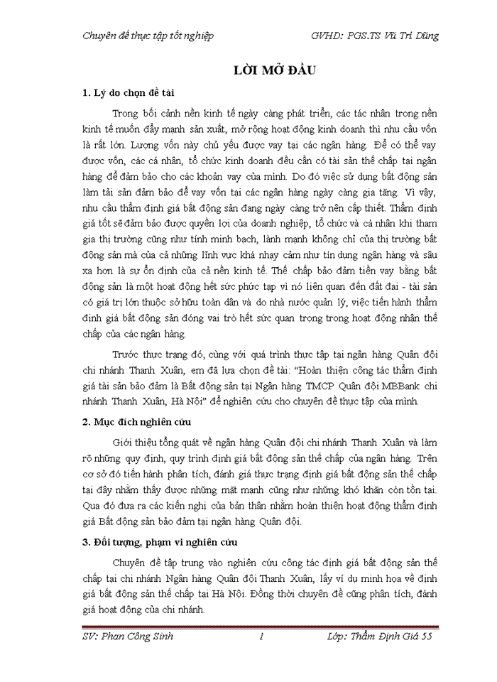 image for page Hoàn thiện công tác thẩm định giá tài sản bảo đảm là Bất động sản tại Ngân hàng TMCP Quân đội MBBank chi nhánh Thanh Xuân, Hà Nội