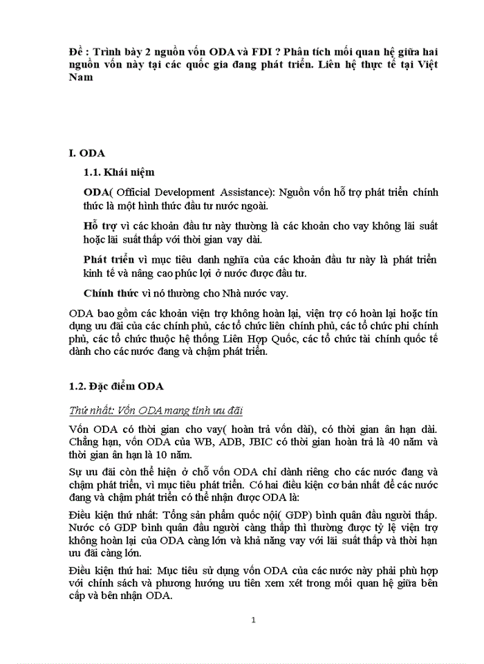 image for page Trình bày 2 nguồn vốn ODA và FDI ? Phân tích mối quan hệ giữa hai nguồn vốn này tại các quốc gia đang phát triển. Liên hệ thực tế tại Việt Nam