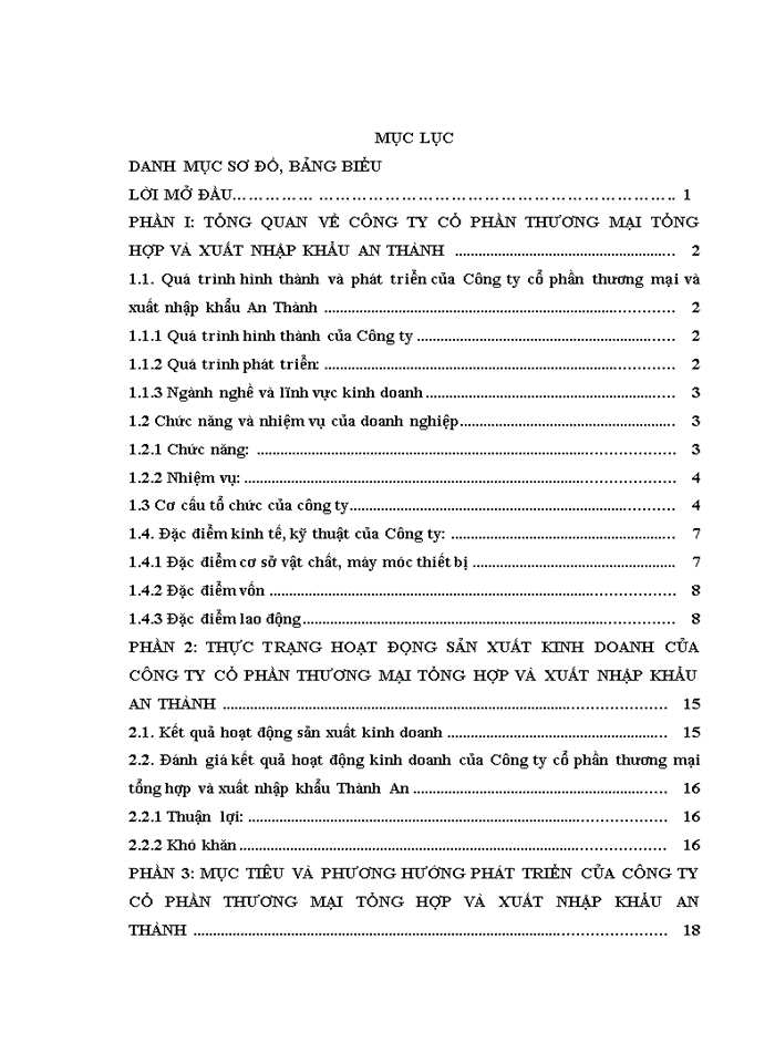 Thực trạng hoạt đọng sản xuất kinh doanh của công ty cổ phần thương mại tổng hợp và xuất nhập khẩu an thành