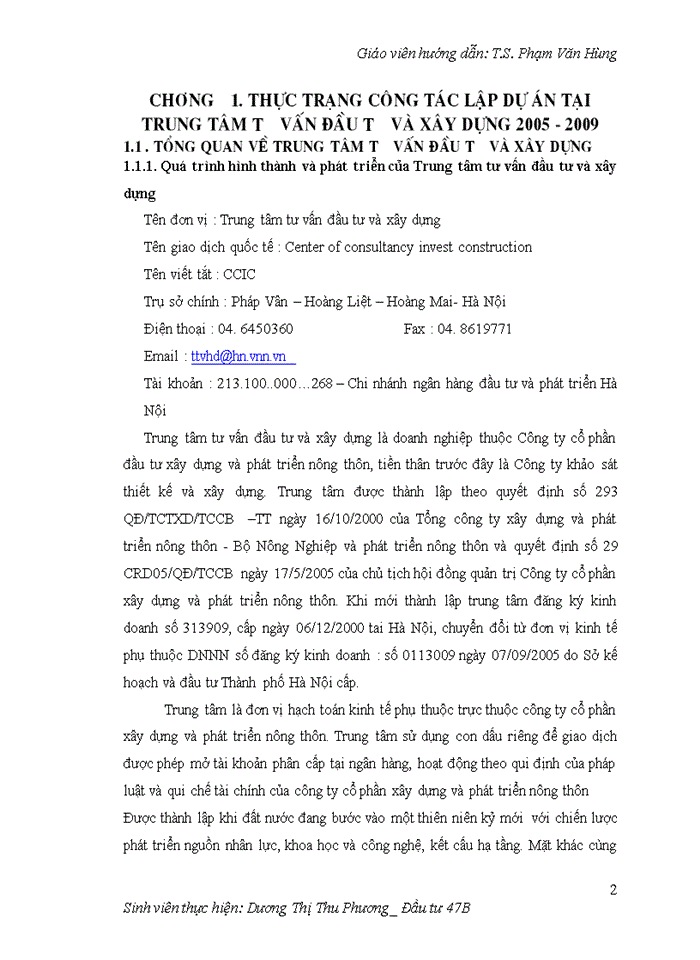 image for page Hoàn thiện công tác lập dự án tại Trung tâm tư vấn đầu tư và xây dựng