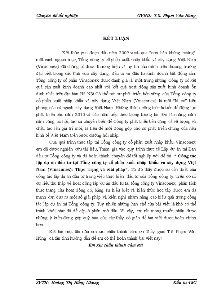image for page Công tác lập dự án đầu tư tại Tổng công ty cổ phần xuất nhập khẩu và xây dựng Việt Nam (Vinaconex): Thực trạng và giải pháp