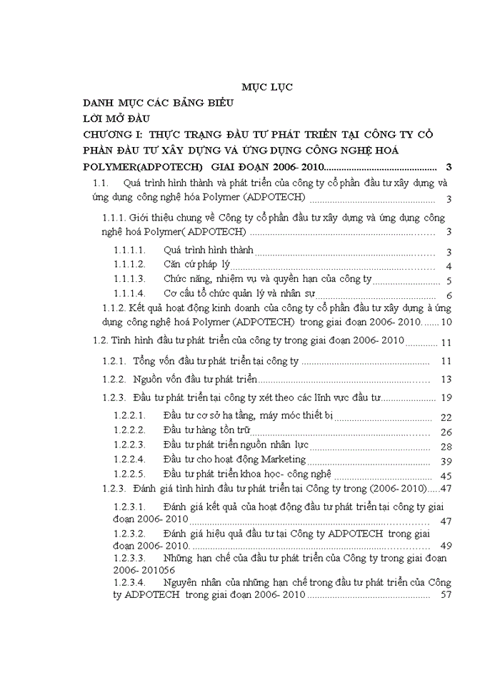 Hoạt động đầu tư phát triển tại công ty Cổ phần đầu tư xây dựng và ứng dụng công nghệ hóa Polymer trong giai đoạn 2006- 2010