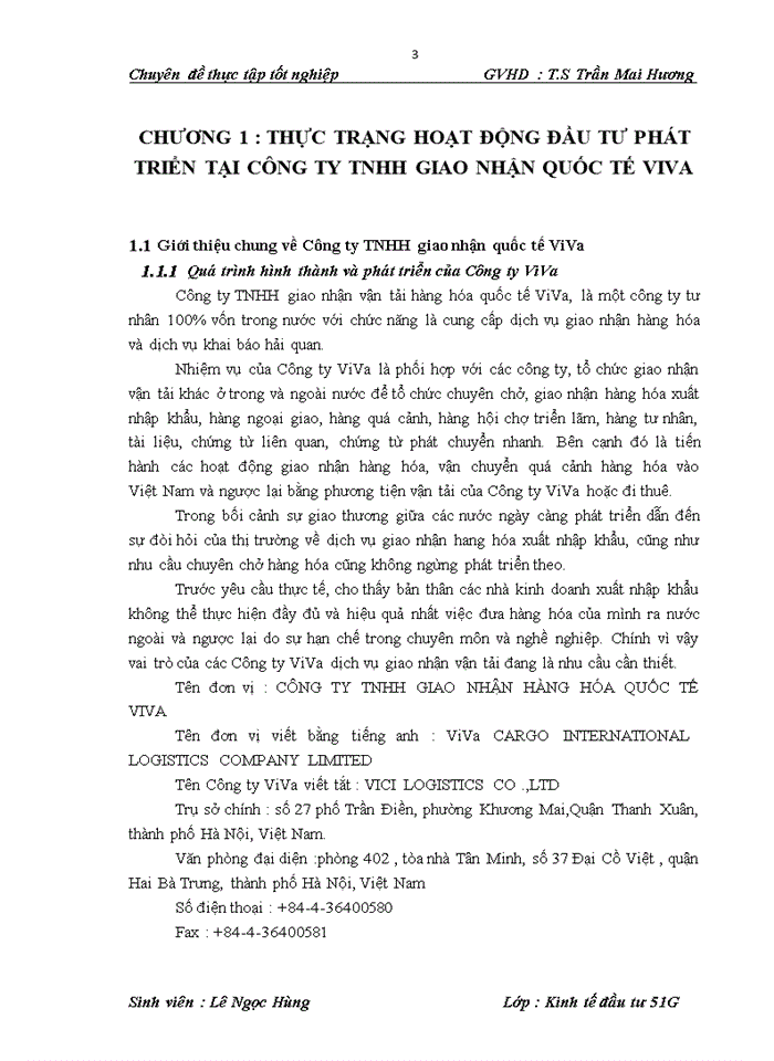 Thực trạng hoạt động đầu tư phát triển tại công ty TNHH giao nhận quốc tế VIVA