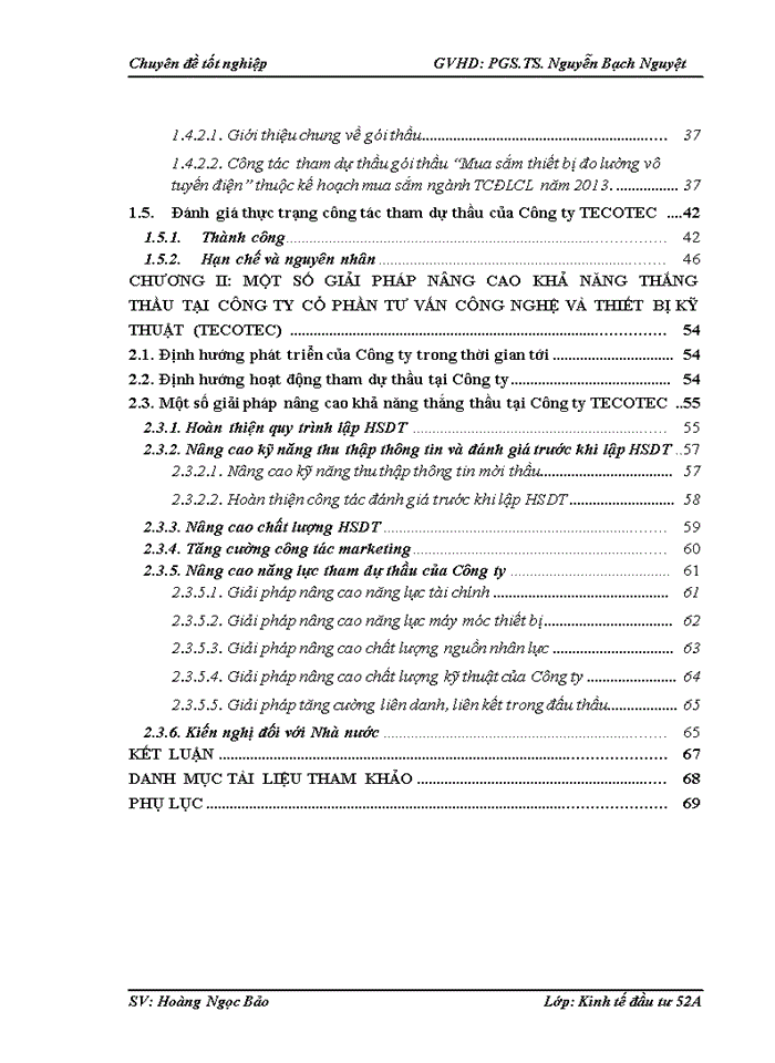 Thực trạng công tác tham dự thầu của  công ty cổ phần tư vấn công nghệ và thiết bị kỹ thuật (TECOTEC) giai đoạn 2009 – 2013