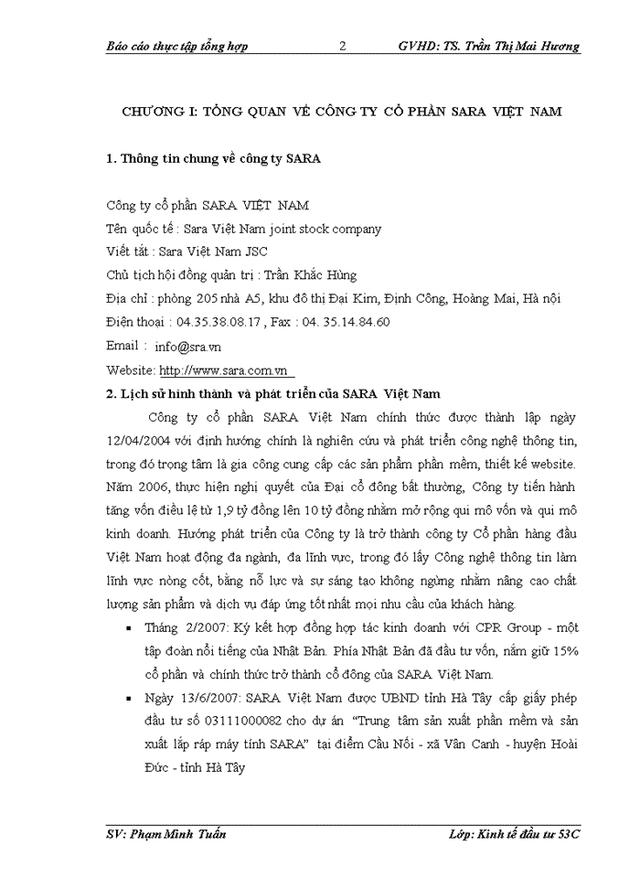 image for page Tổng quan về công ty cổ phần SARA VIỆT NAM