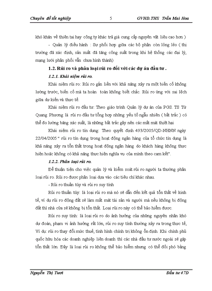 image for page Đánh giá và quản lý rủi ro đối với các dự án đầu tư tại Ngân Hàng Đầu Tư và Phát Triển Việt Nam chi nhánh Quang Trung