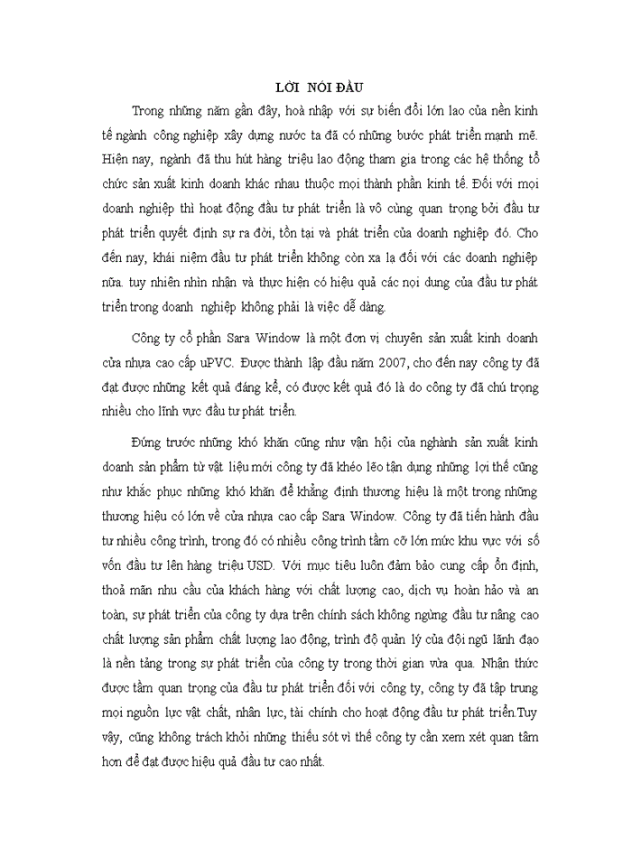 image for page Đầu tư phát triển tại Công ty Cổ phần Sara Window: Thực trạng và giải pháp