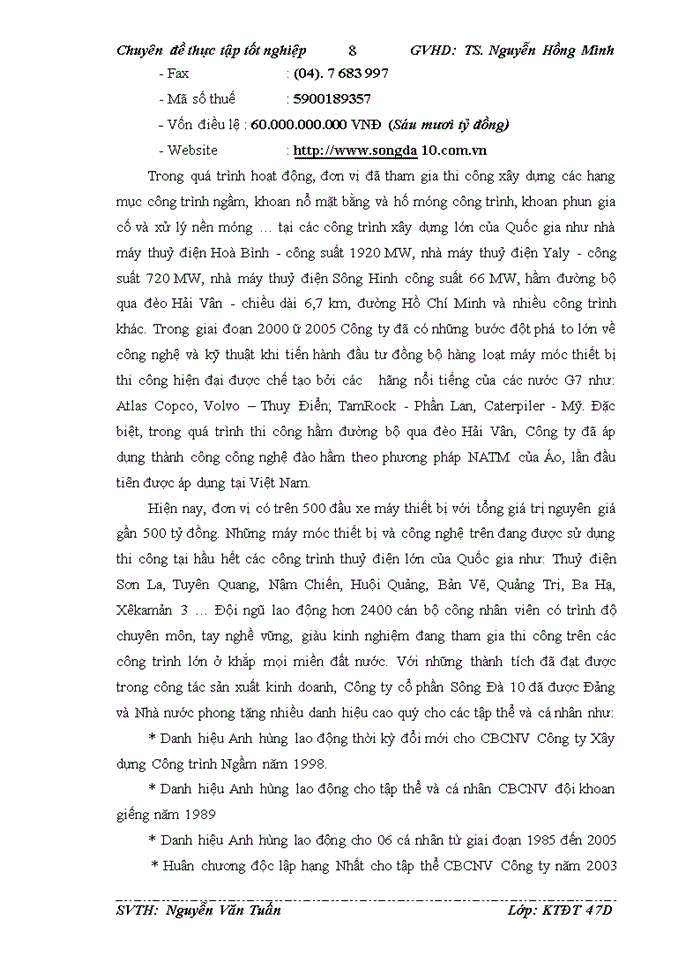 image for page Hoàn thiện công tác lập dự án dầu tư tại công ty cổ phần sông đà 10