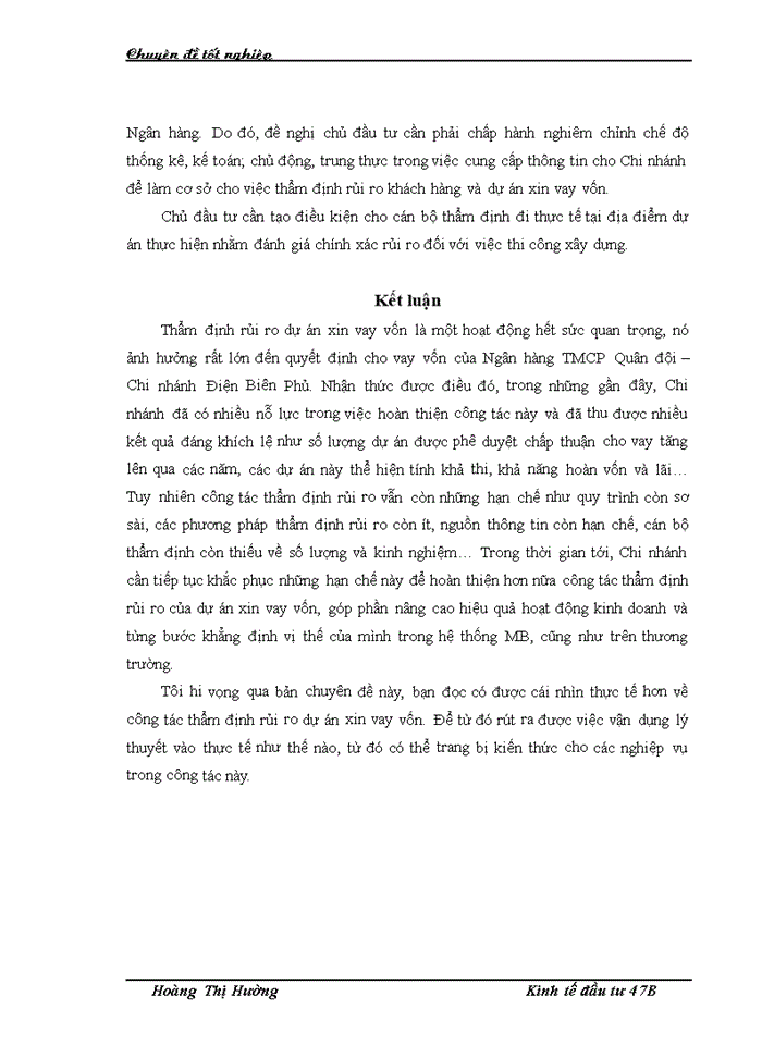 image for page Một số giải pháp nhằm hoàn thiện công tác thẩm định rủi ro dự án xin vay vốn tại Ngân hàng TMCP Quân đội – Chi nhánh Điện Biên Phủ