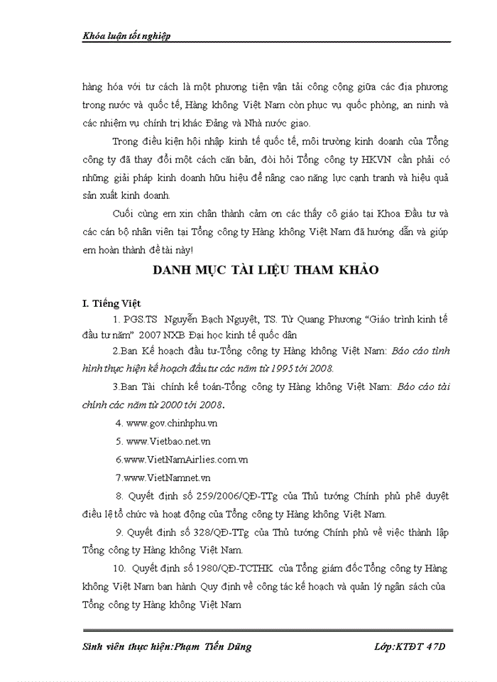 image for page Thực trạng và giải pháp đầu tư phát triển ngành vận tải hàng không của Tổng công ty hàng không Việt Nam