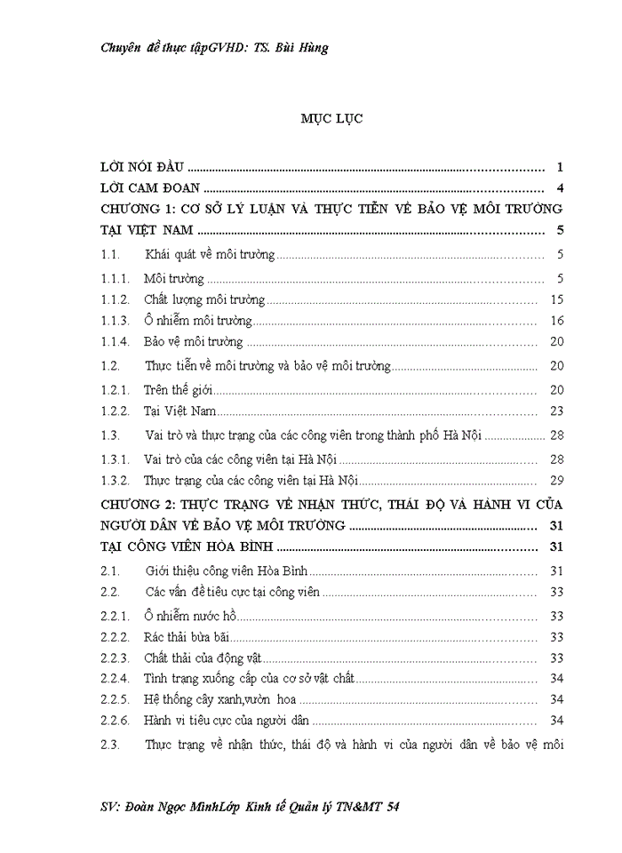 image for page Tìm hiểu về nhận thức, thái độ và hành vi của người dân về bảo vệ môi trường tại công viên Hòa Bình