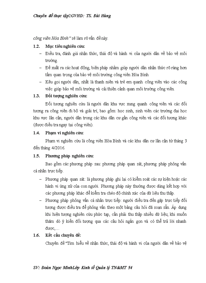 image for page Tìm hiểu về nhận thức, thái độ và hành vi của người dân về bảo vệ môi trường tại công viên Hòa Bình