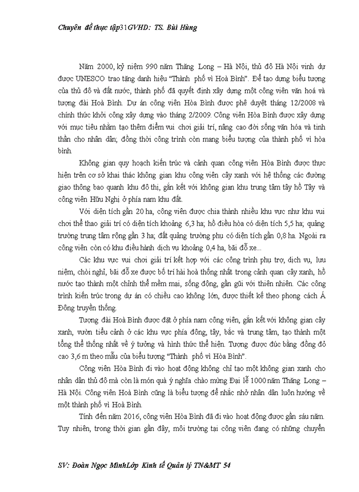 image for page Tìm hiểu về nhận thức, thái độ và hành vi của người dân về bảo vệ môi trường tại công viên Hòa Bình