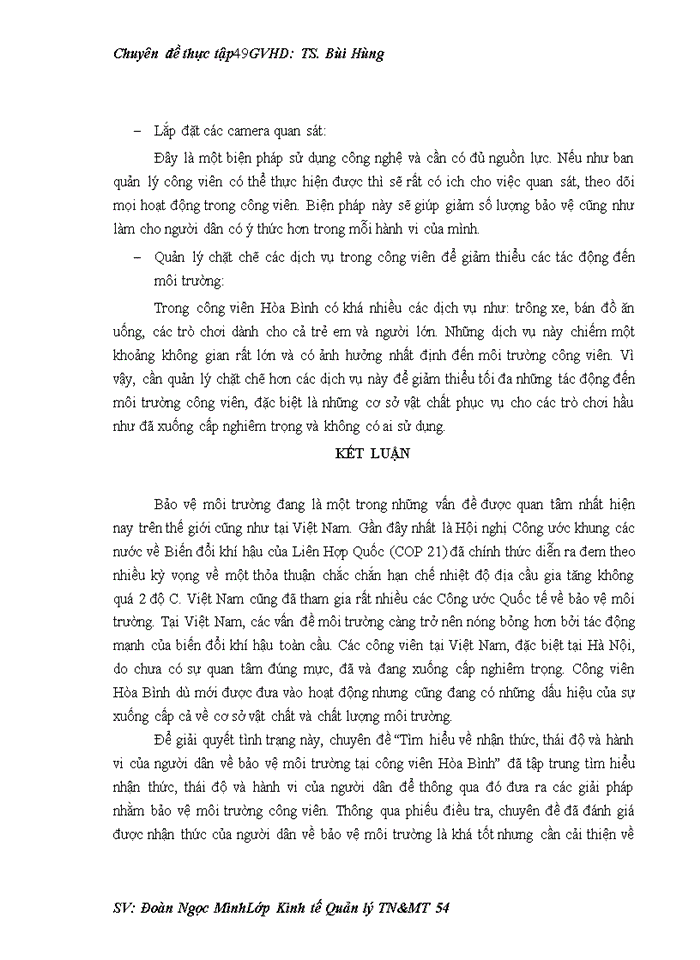 image for page Tìm hiểu về nhận thức, thái độ và hành vi của người dân về bảo vệ môi trường tại công viên Hòa Bình
