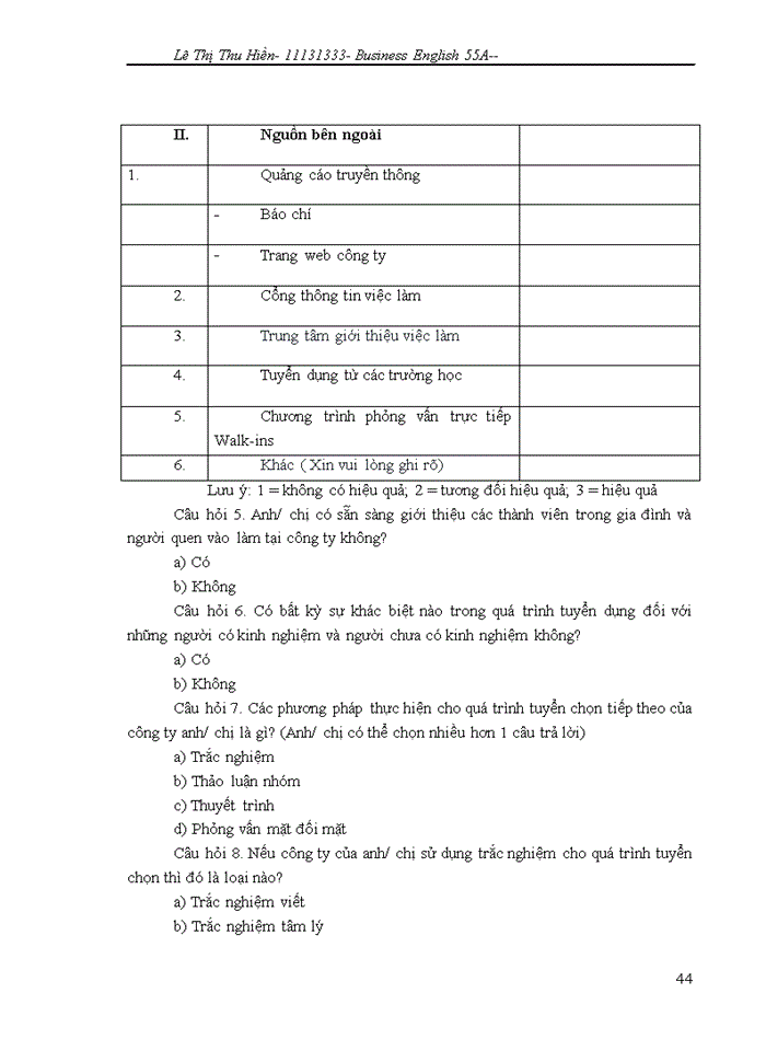 image for page Improvement in recruitment and selection process in Huong Thu trading and service company Limited