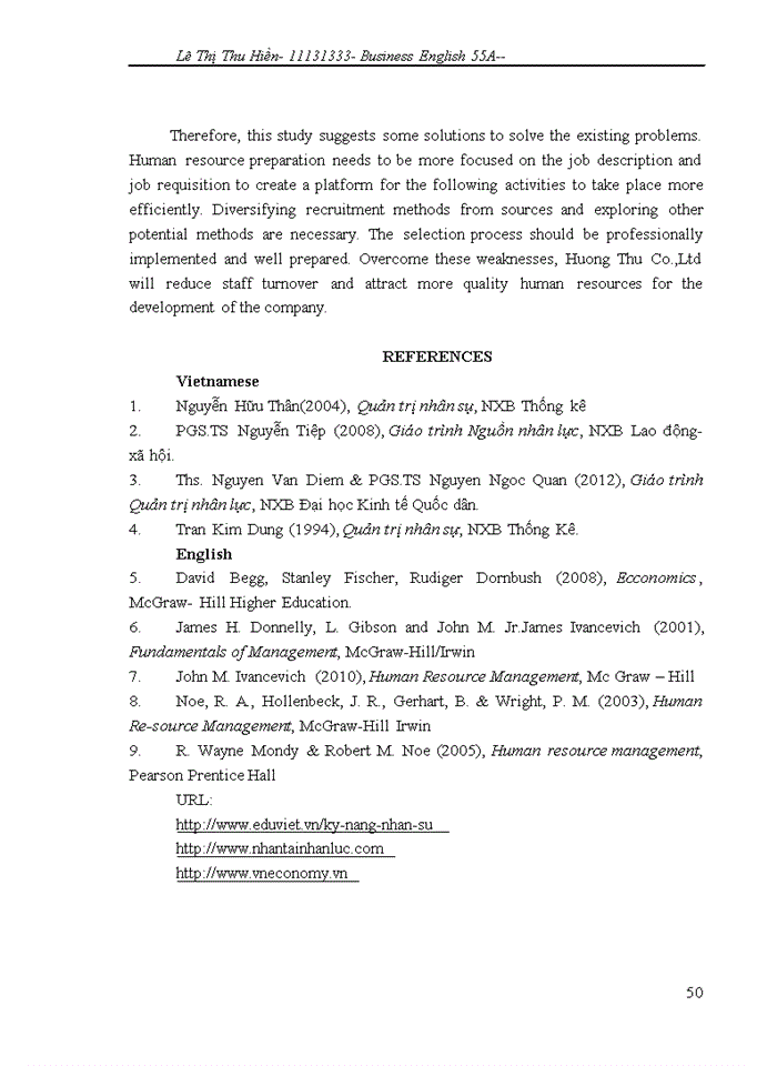 image for page Improvement in recruitment and selection process in Huong Thu trading and service company Limited