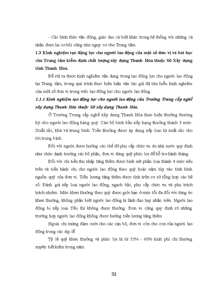 image for page Tạo động lực cho người lao động tại Trung tâm kiểm định chất lượng xây dựng Thanh Hóa thuộc Sở xây dựng Tỉnh Thanh Hóa