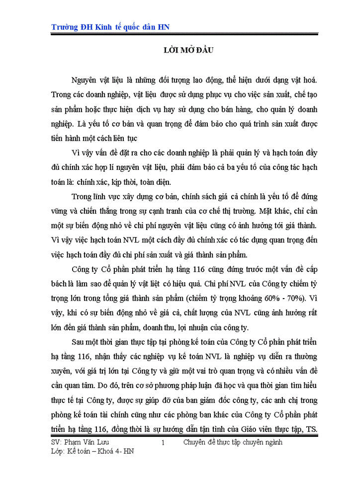 image for page Hoàn thiện công tác hạch toán Nguyên vật liệu tại Công ty Cổ phần phát triển hạ tầng 116