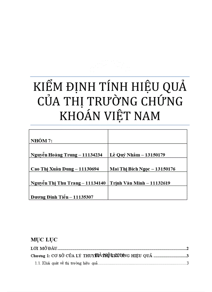 Kiểm định tính hiệu quả của thị trường chứng khoán VIỆT NAM