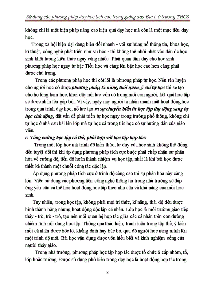 image for page Sử dụng các phương pháp dạy học tích cực trong giảng dạy Địa lí ở trường THCS