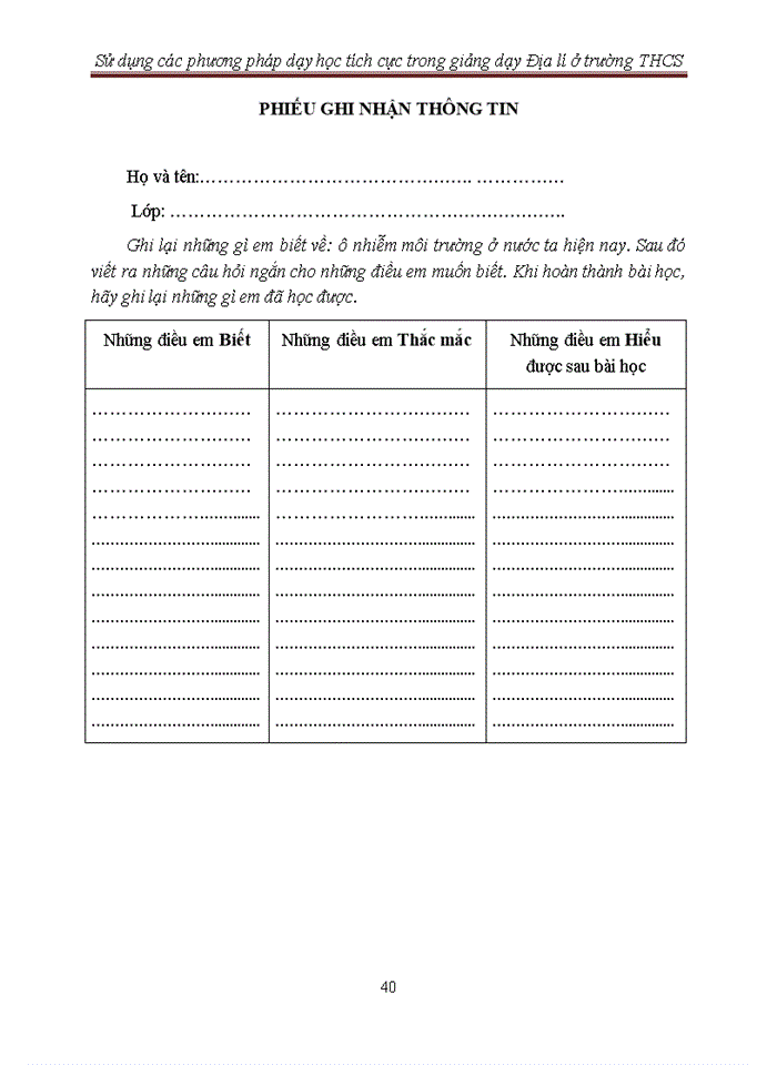 image for page Sử dụng các phương pháp dạy học tích cực trong giảng dạy Địa lí ở trường THCS