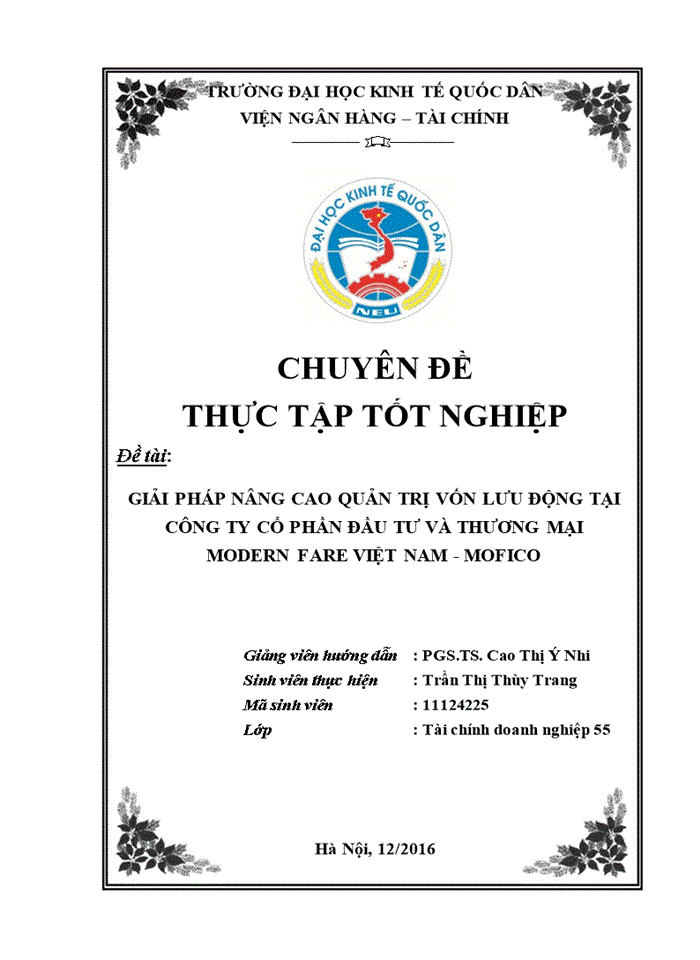 Giải pháp nâng cao quản trị vốn lưu động tại công ty cổ phần đầu tư và thương mại MODERN FARE VIỆT NAM - MOFICO