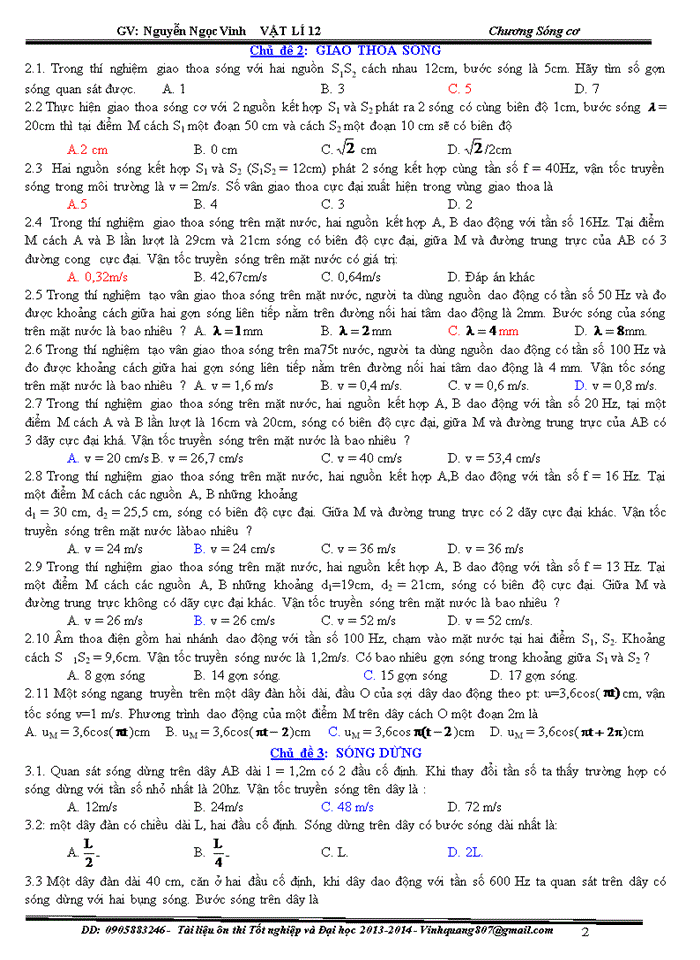 image for page Bài tập trắc nghiệm vật lý về sóng cơ và sóng âm