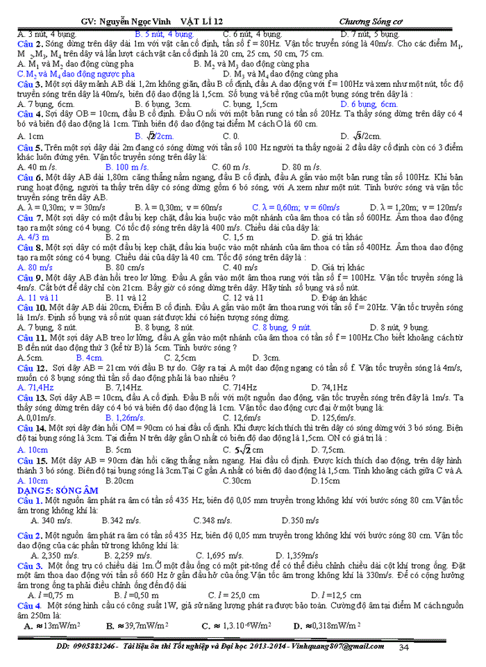 image for page Bài tập trắc nghiệm vật lý về sóng cơ và sóng âm