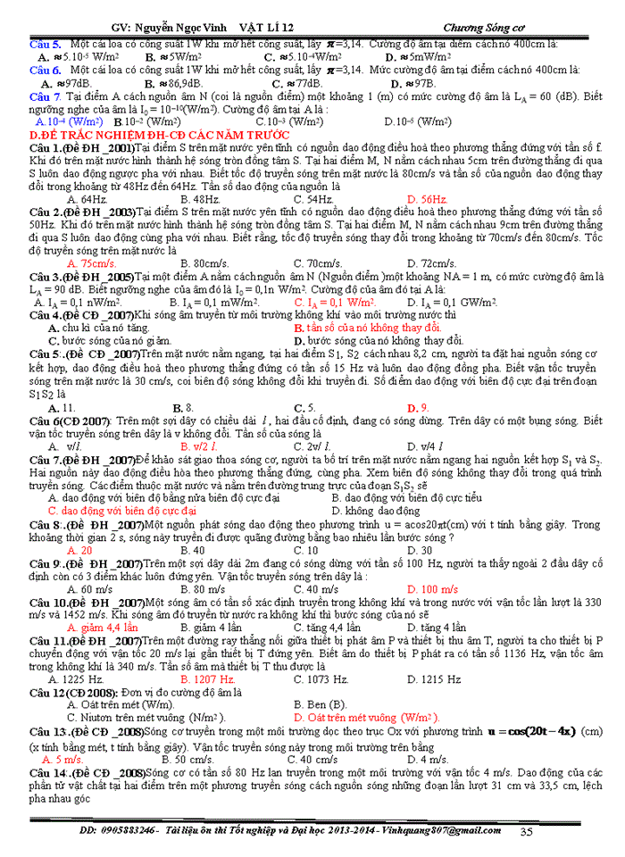 image for page Bài tập trắc nghiệm vật lý về sóng cơ và sóng âm