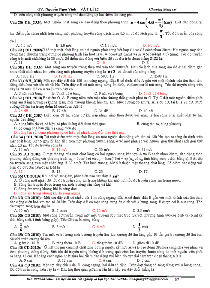 image for page Bài tập trắc nghiệm vật lý về sóng cơ và sóng âm