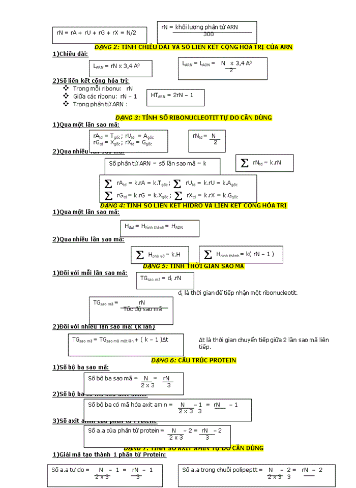 Bộ lý thuyết và công thức tính gen- mã di truyền-và quá trình tự nhân đôi ADN