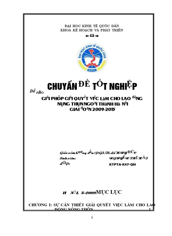 Giải pháp giải quyết việc làm cho lao động nông thôn ngoại thành hà nội giai đoạn 2009-2015