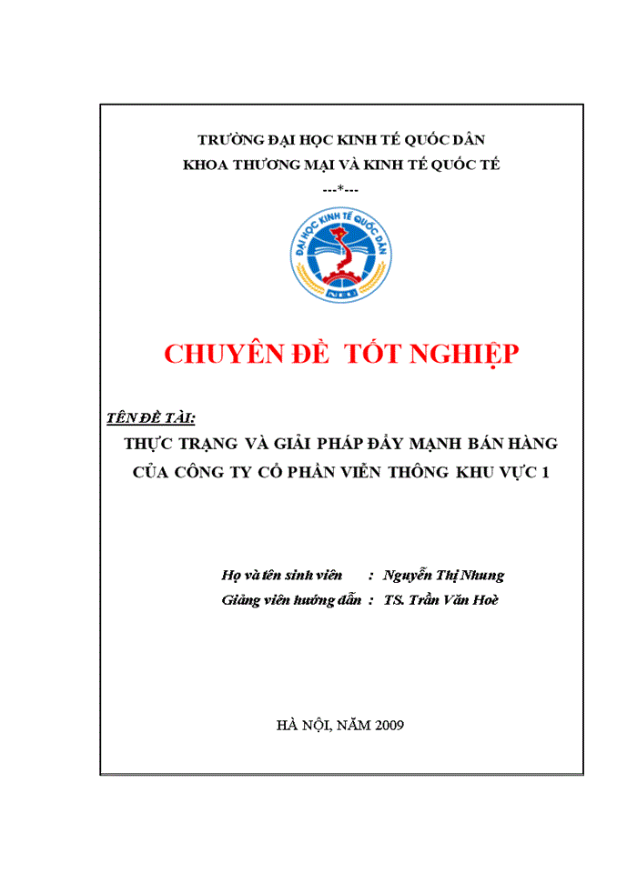 Thực trạng và giải pháp đẩy mạnh bán hàng của công ty cổ phần viễn thông khu vực 1