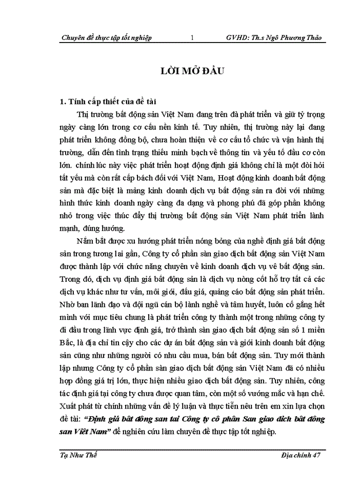 image for page Định giá bất động sản tại Công ty cổ phần Sàn giao dịch bất động sản Việt Nam