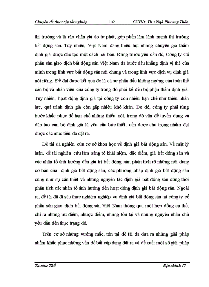 image for page Định giá bất động sản tại Công ty cổ phần Sàn giao dịch bất động sản Việt Nam