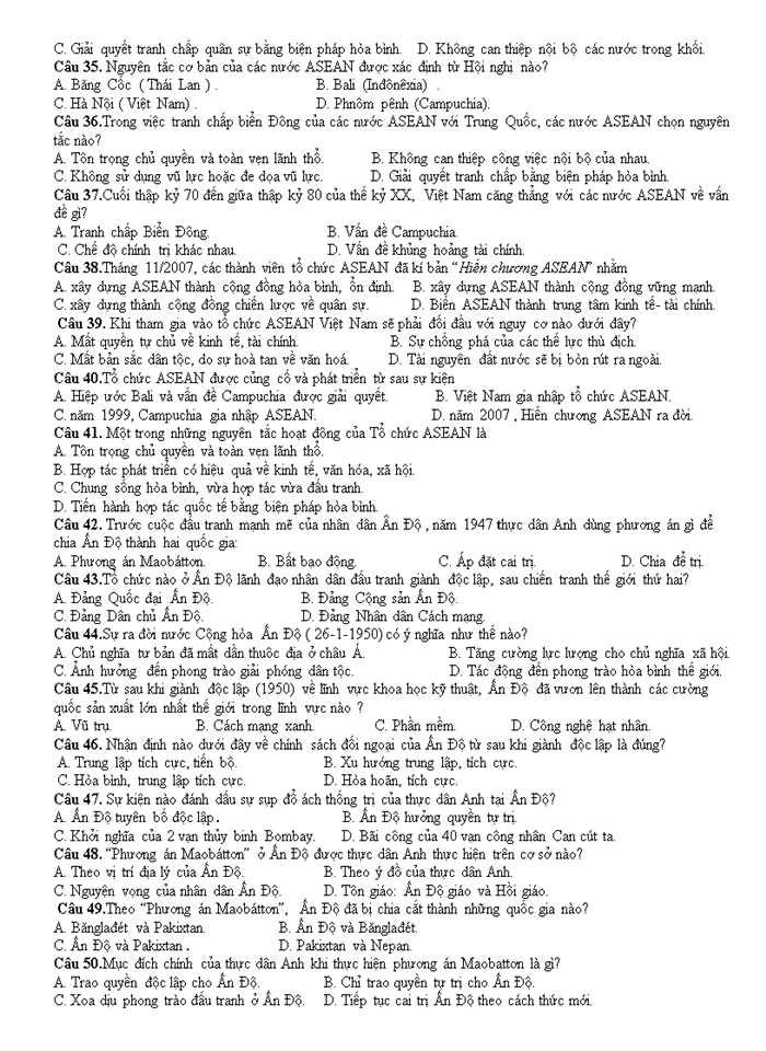 image for page Câu hỏi ôn tập Lịch Sử: các nước Á, Phi, Mĩ Latinh 1945 – 2000