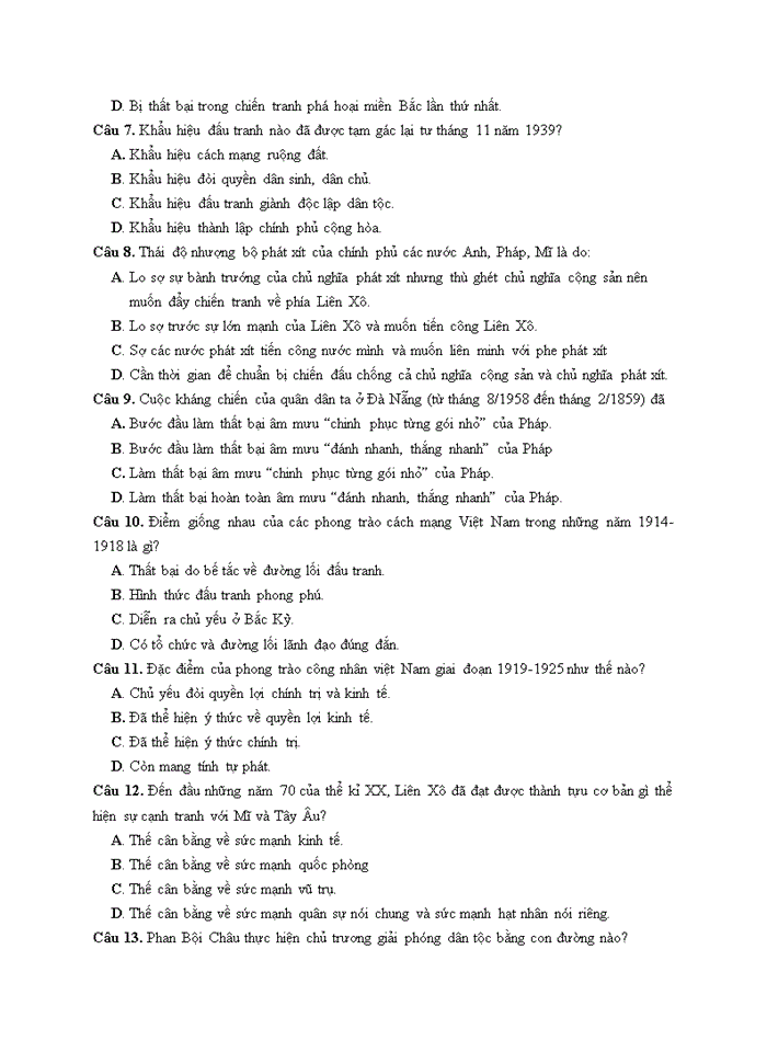 Đề thi thử thpt quốc gia năm 2020 môn lịch sử - đề số 9