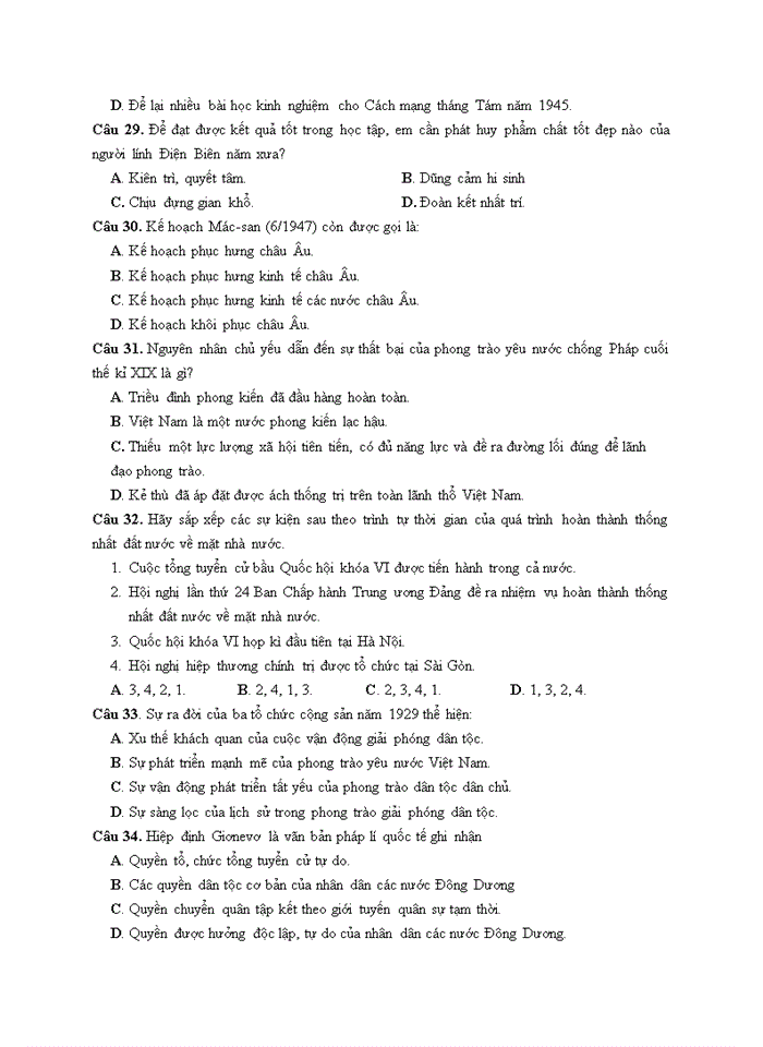 Đề thi thử thpt quốc gia năm 2020 môn lịch sử - đề số 12