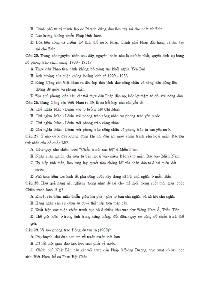 Đề thi thử thpt quốc gia năm 2020 môn lịch sử - đề số 15