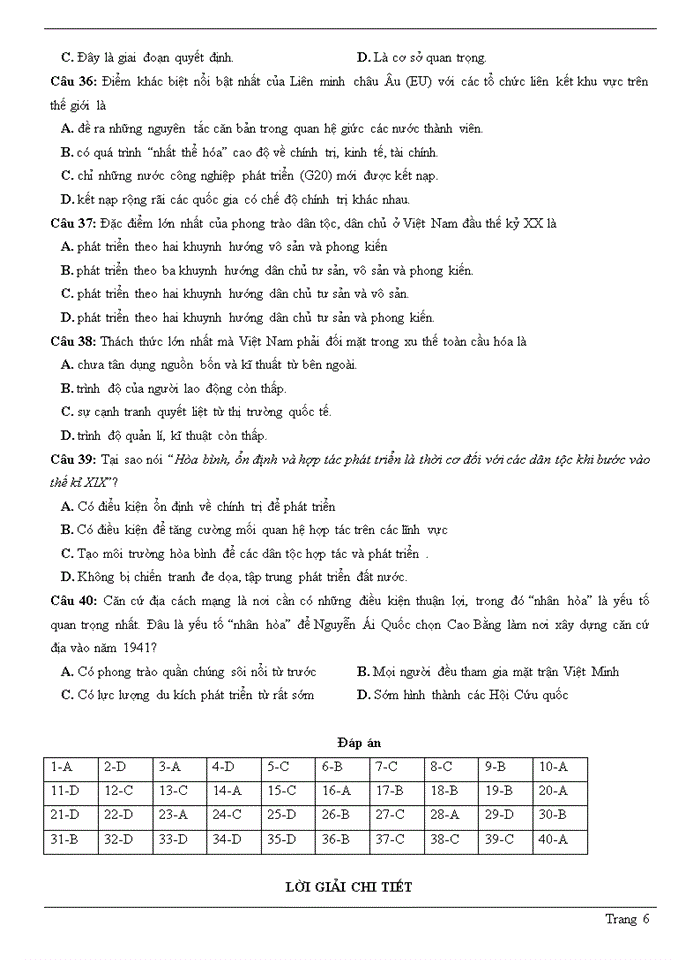 Đề thi thử thpt quốc gia môn lịch sử trường thpt Trần Phú-Hải Phòng