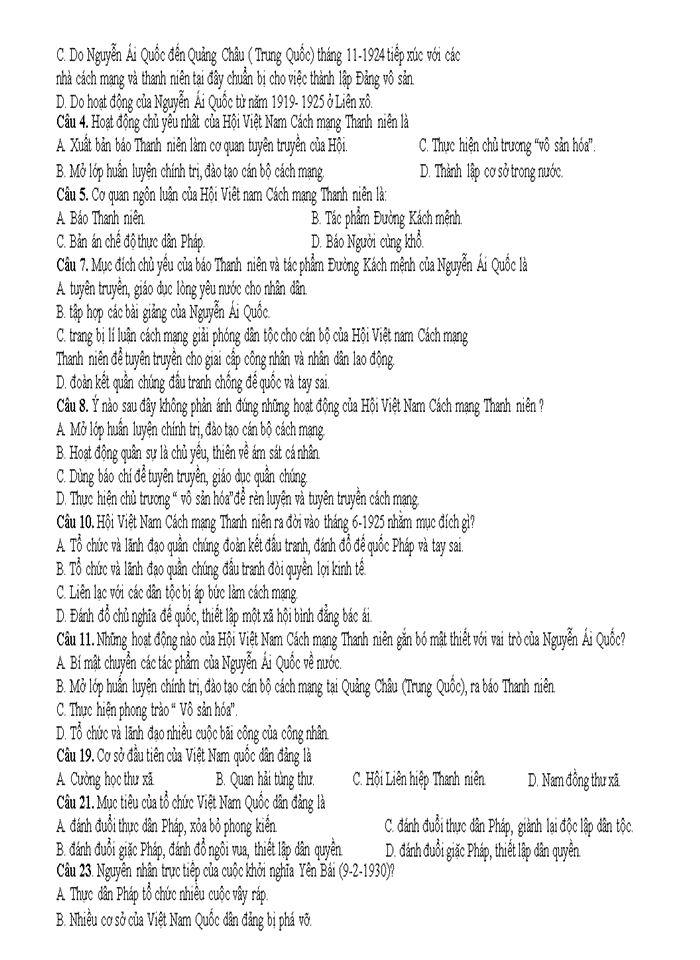 image for page Bộ câu hỏi ôn tập lịch sử việt nam lớp 12 năm 2020